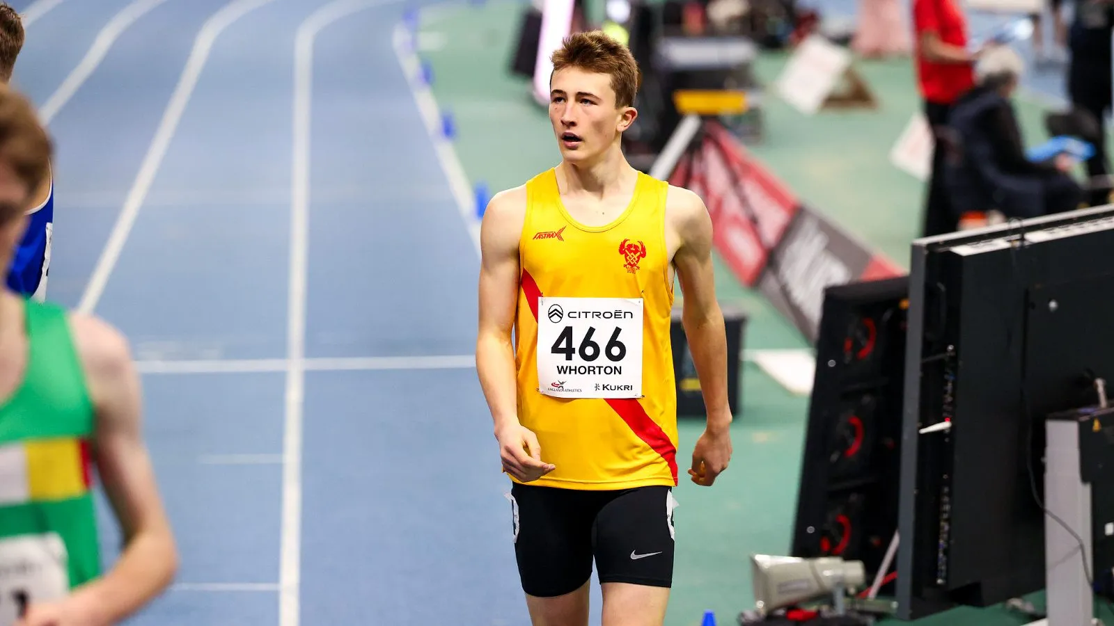 SpeedPro athlete Thomas Whorton on the indoor track after his race