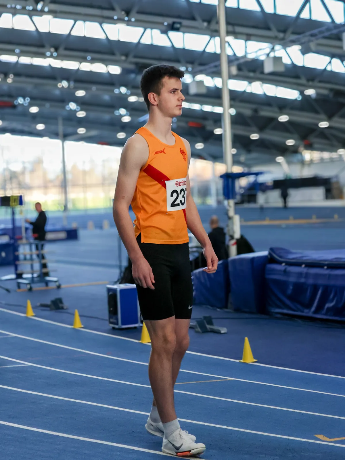SpeedPro athlete Alex Hughes on the indoor track at Lee Valley during the 2026 indoor season