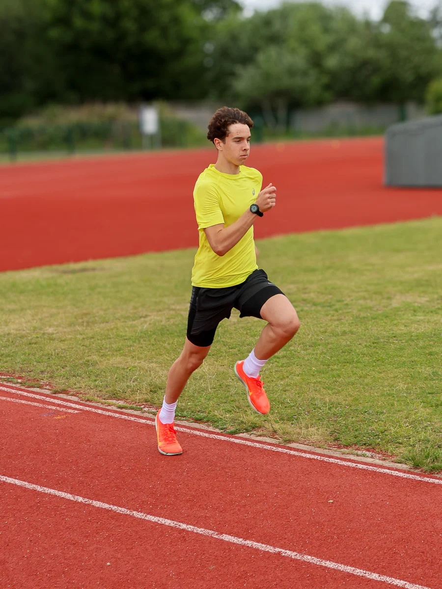 SpeedPro athlete Seb Smith, national 800m athlete, running a rep on the track at training
