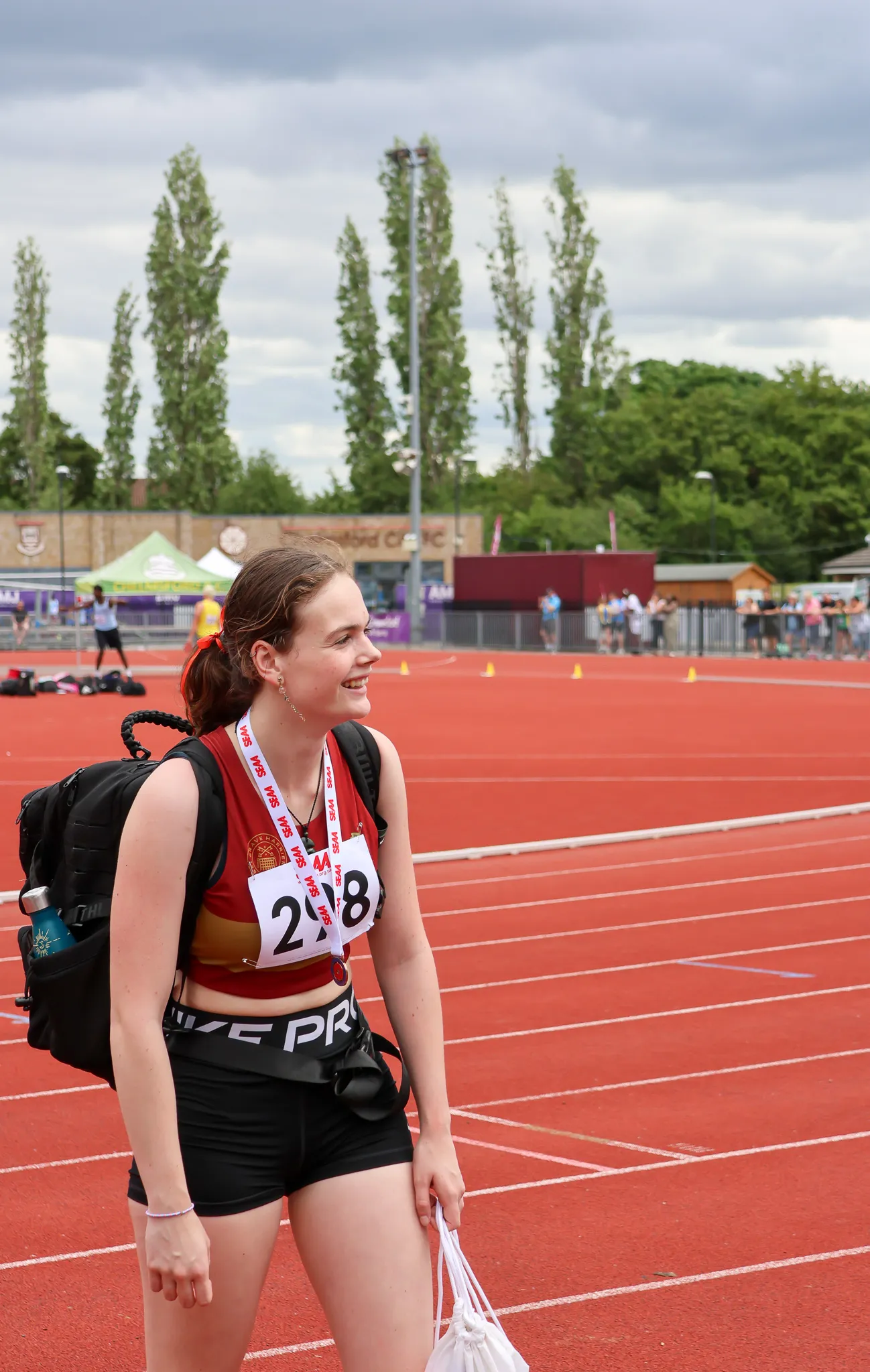 SpeedPro athlete Neva Jansen with her U18 discus bronze medal at the 2026 SEAA Championships