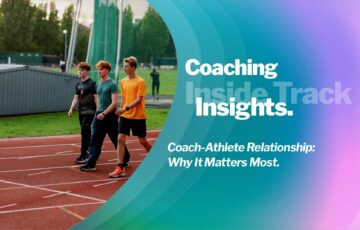 Coach providing feedback to a young athlete during a structured track session at SpeedPro in Wimbledon.