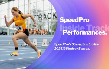 SpeedPro athletes competing in indoor track races during the 2025 indoor season at Lee Valley.