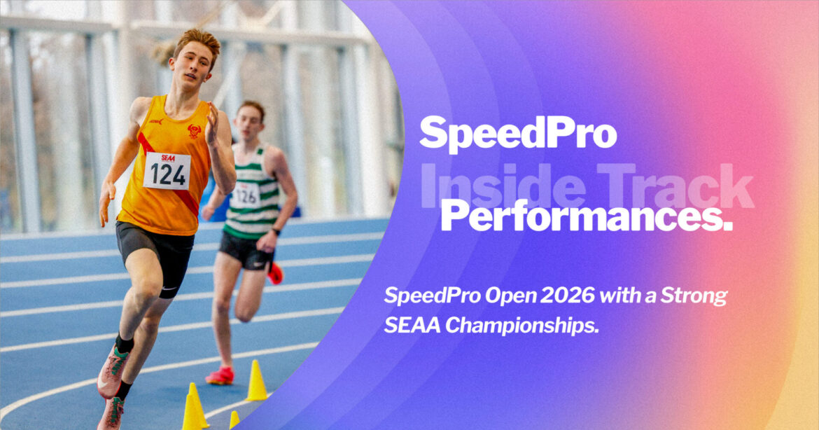 SpeedPro athletes competing at the 2026 South of England Indoor Championships at Lee Valley Athletics Centre.