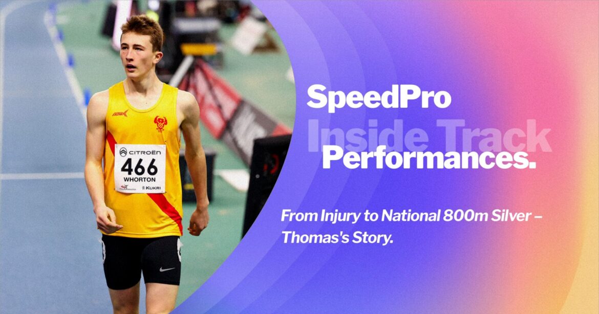 Thomas racing in the U17 800m at Indoor Nationals after returning from a stress fracture injury. {{brizy_dc_image_alt entityId=