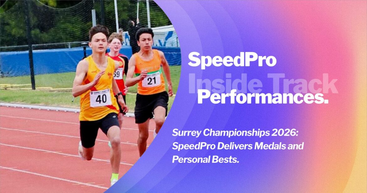 Enzo Hogwood competing in the U14 100m at the Surrey Championships 2026