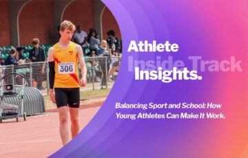 Young athlete studying at a desk with running shoes nearby, representing balancing sport and school