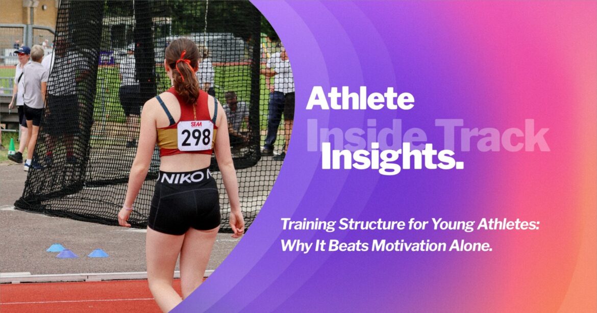 Young athlete following a structured training session on a track, representing the importance of training structure for young athletes