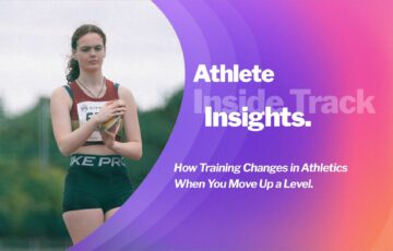 Athlete training on a track at a higher-level competition, representing how training changes in athletics as you progress