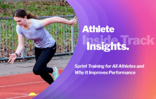 Athlete performing sprint training on an athletics track to develop speed and power.