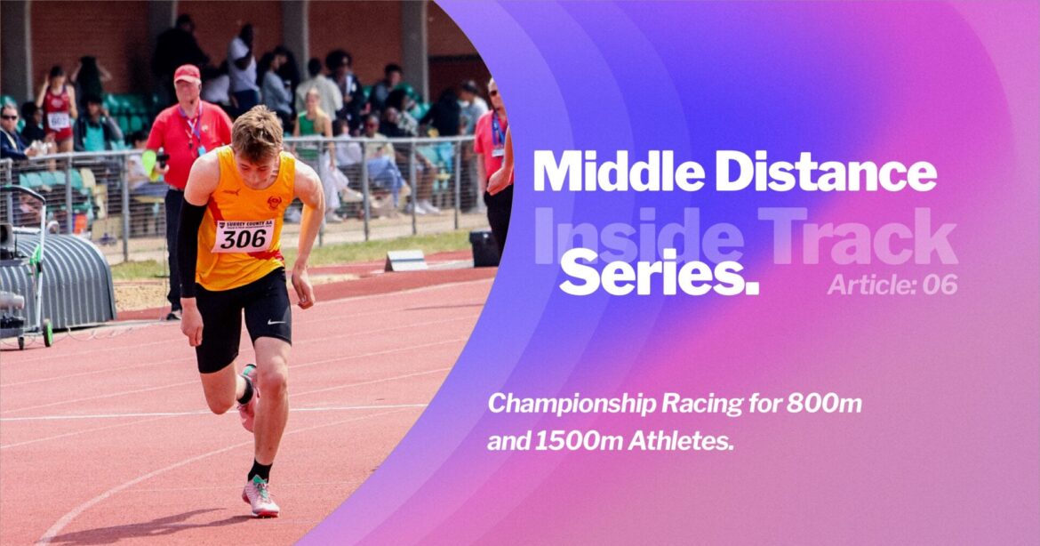 An 800m athlete positioning themselves on the inside of the track during a championship middle-distance race.