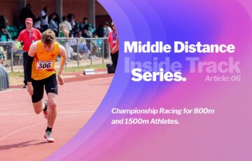 An 800m athlete positioning themselves on the inside of the track during a championship middle-distance race.