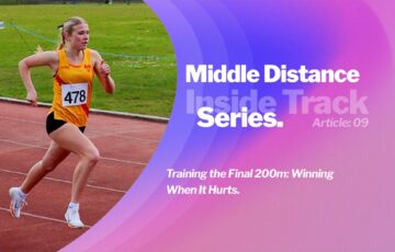 A middle-distance athlete pushing through fatigue in the final 200m of a championship race, demonstrating the benefits of training the final 200m.
